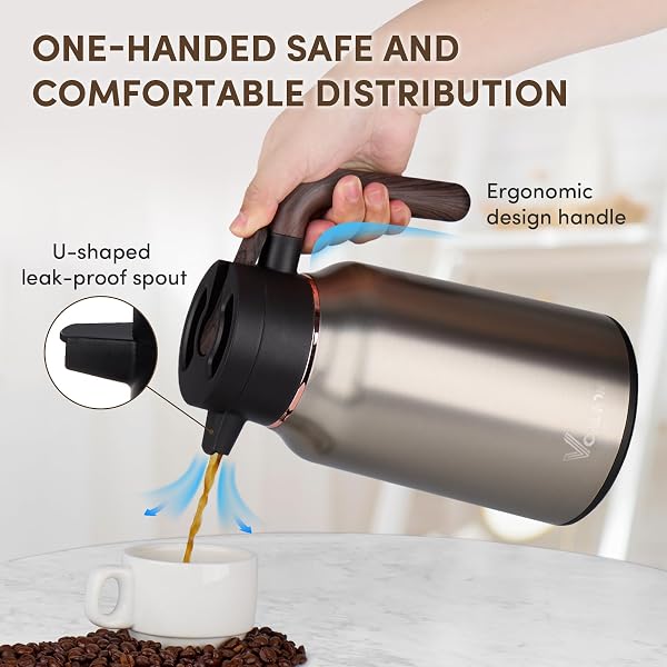 VONDIOR COFFEE CARAFE 35OZ/1.0L – 24HOURS COFFEE THERMAL- INSULATED 304 STAINLESS STEEL HOT BEVERAGE DISPENSER – THERMAL COFFEE CARAFES FOR KEEPING HOT/COLD COFFEE, DRINK DISPENSER FOR PARTIES
