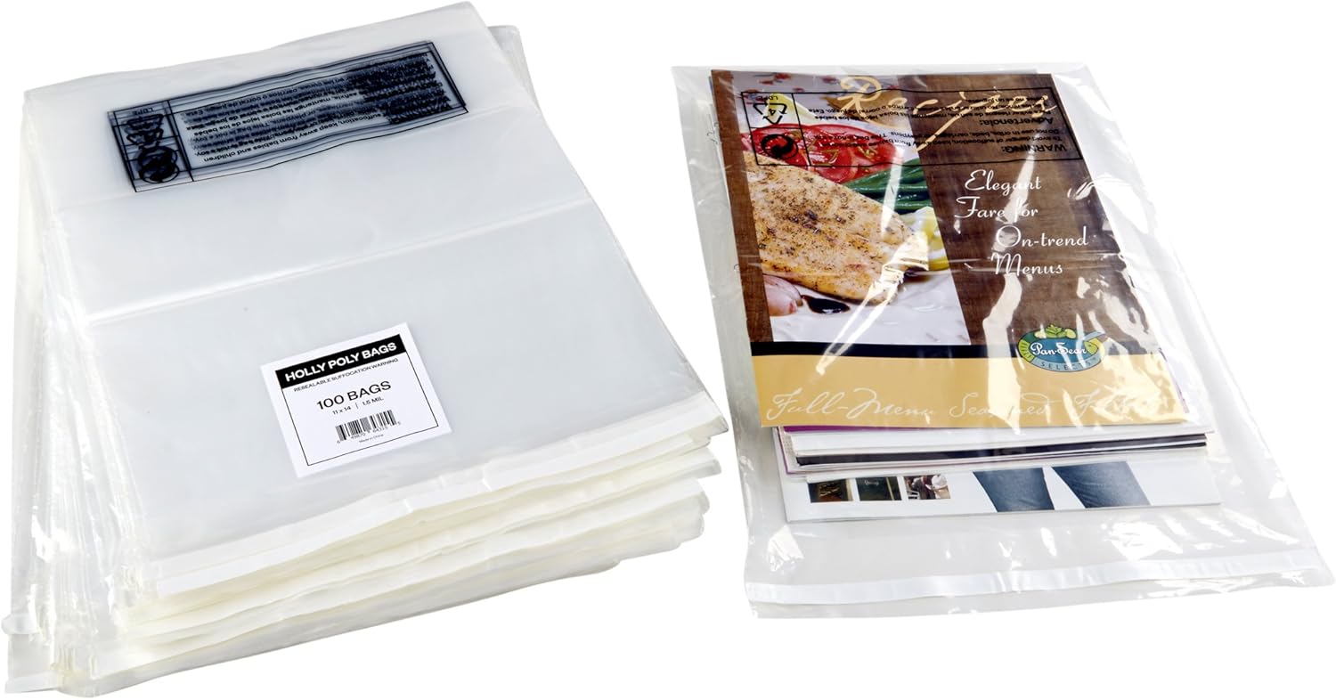 Holly Poly Bags - 400 Industrial Strong Clear Poly Bag Combo Set - 100 Bags Per Size - 6x9, 8x10, 9x12, 11x14 - Super Strong Seal with Suffocation Warning: Office Products