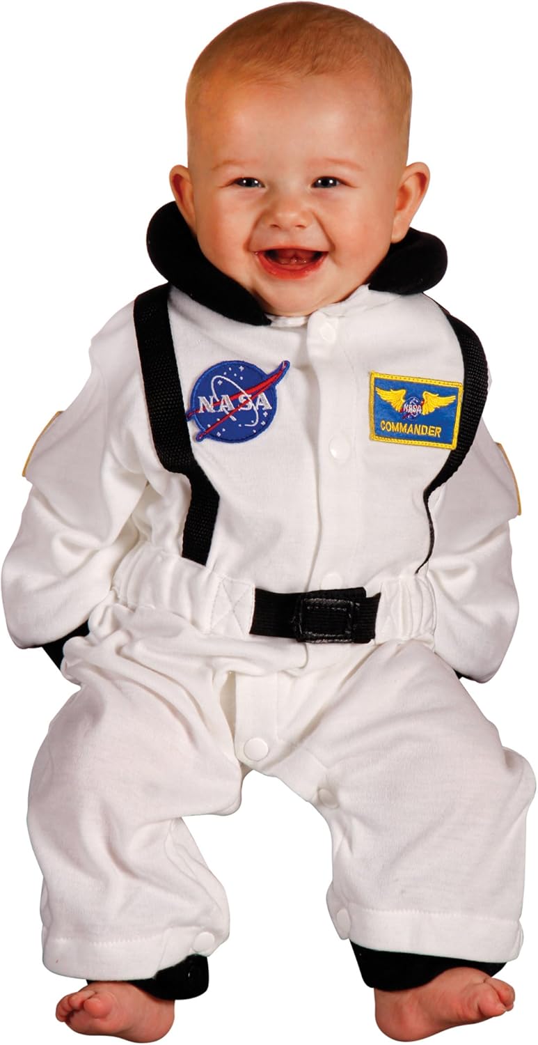 Aeromax Jr. Astronaut Suit with NASA patches and diaper snaps,WHITE, Size 6/12 Months: Clothing