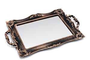 Tstarer Antique Decorative Gold Framed Square Mirror Tray, Jewelry & Cosmetics Organizer for Dresser, Square - 9.5" W x 14.5" L (Bronze)