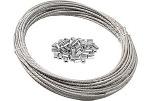 Micnce Wire Rope, 1/16 304 Stainless Steel Cable, 100FT With 50Pcs Crimping Sleeves, Clothes Line, Trellis Wire, 7x7 368lbs Breaking Strength