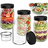 4Pack Glass Salad Jars with Lids, 32oz Salads Mason Jars with Wet/Dry Separation Cup, Meal Prep Salad Containers for Lunch, Leakproof Wide Mouth Food Storage Containers, BPA-Free Reusable (Black)