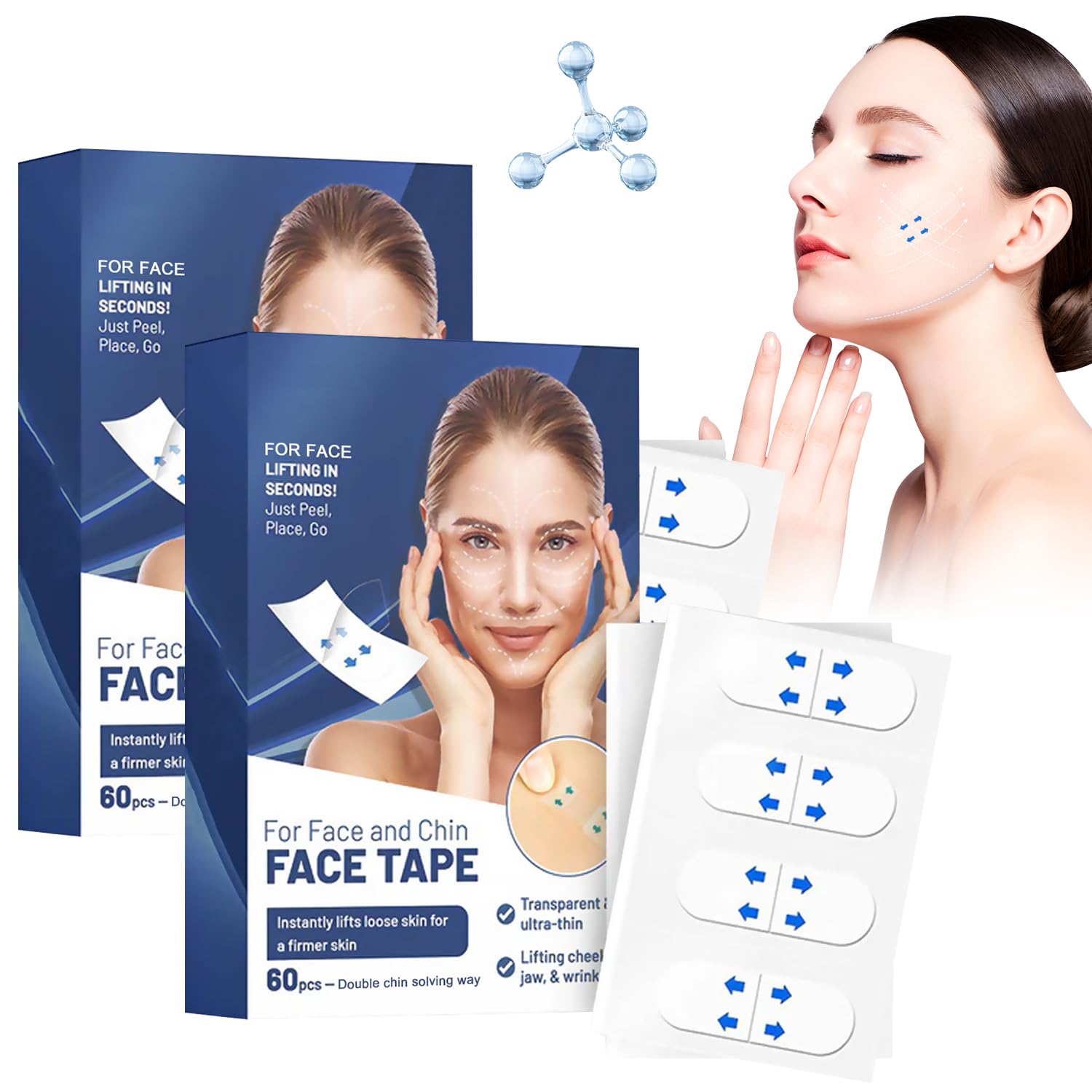 Photo 1 of 120Pcs Face Tape Lifting Invisible, Face Lift Tape - Invisible Face Lift Tape, Face Tape, Face Lifting Sticker, V-Shaped Instant Face Tapes for Saggy Skin for Jowls Double Chin