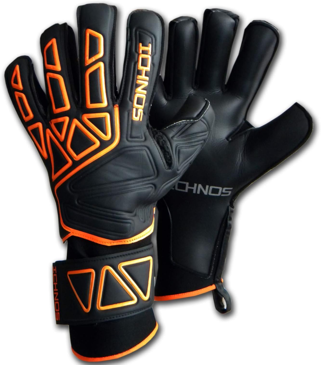 ICHNOS Vertex extended palm finger saver football goalkeeper gloves Black Orange