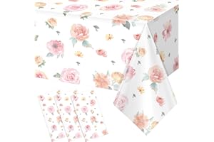 YIDAKO 3 Pcs Spring Floral Tablecloth, Pink Wildflower Plastic Disposable Tablecloth Rectangle Table Covers for Easter, Birthday, Wedding, Baby Shower, Tea Party and Mothers Day Decorations,54 x 108 Inch