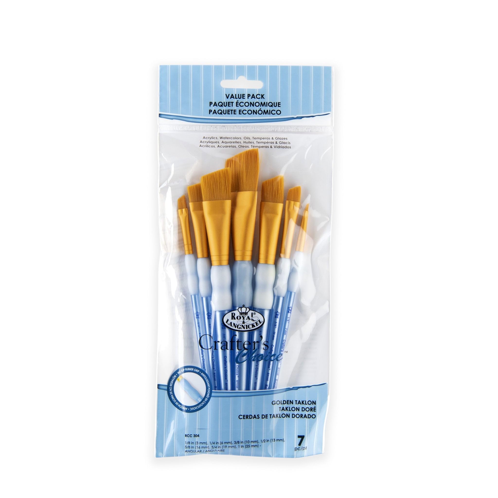 Royal and Langnickel RCC 304 Crafter's Choice Angular Taklon Variety Brush Set - Gold (Pack of 7)