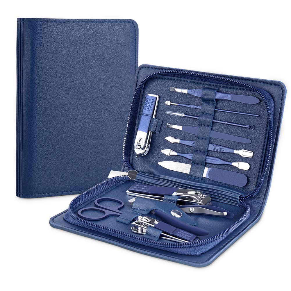 Manicure Set, Pedicure Kit, Nail Clippers, Professional Grooming Kit, Nail Tools 12 In 1 with Luxurious Travel Case For Men and Women 2020 Upgraded Version Blue : Beauty