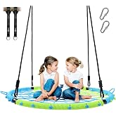 Trekassy 40" Spider Web Saucer Tree Swing for Kids &amp; Adults - Blue+Green | 750lbs Heavy Duty Steel Frame, 2 Hanging Straps, Durable Outdoor Net Swings for Outside, Easy Assembly for Backyard Fun