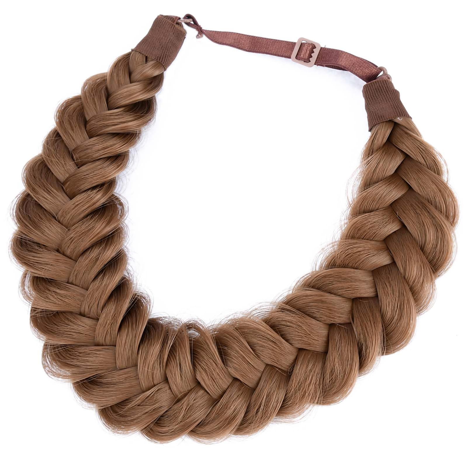 BOBIYA Messy Wide 2 Strands Synthetic Hair Braided Headband Classic Chunky Plaited Brown Hairband for Women Girl (Medium Brown)