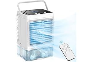 COOLECH Personal Air Conditioner, 4-IN-1 Evaporative Air Cooler with Remote, 4H Timer, 7 Colors Light, 2-Level Humidify, LED Screen, 3 Speeds Small Air Conditioner Portable for Room Office Camping Car