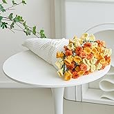 Crochet Flower Bouquet Throw Blanket, Handmade Knitted Blanket with Flowers, Cute Romantic Gift for Her Girlfriend Mom Mother’s Day Valentine Wedding Anniversary Birthday, Orange 40 Inches