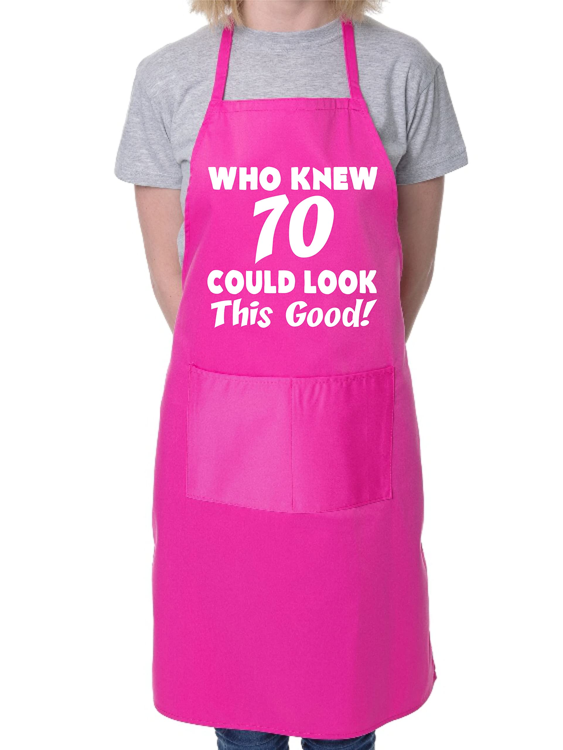 Print4U 70th Birthday Who Knew 70 BBQ Cooking Funny Novelty Apron Pink