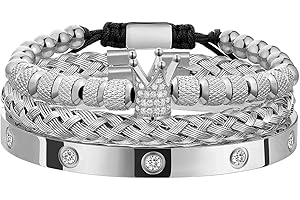 ZNBOH Stainless Steel Bracelets for Men Gold Roman Numeral Bangle Bracelet Adjustable Cuff Bracelet Twisted Cable Bracelet Luxury Roman Royal Crown Charm Jewelry Gifts