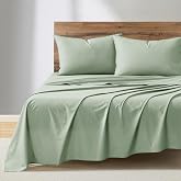 DKNY King Sheet Set - 4-Piece Vintage Washed Cotton Bed Sheets - Sage Green