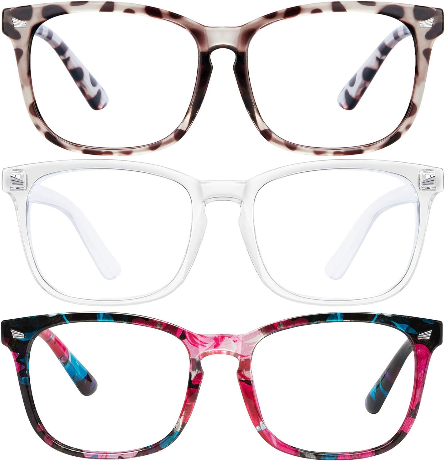 Blue Light Blocking Glasses - 3Pack Computer Game Glasses Square Eyeglasses Frame, Blue Light Blocker Glasses for Women Men, Anti Eye Eyestrain Reading Gaming Glasses Non Prescription