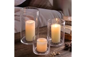 NITIME Large Hurricane Candle Holder Set of 3 Clear Candle Holders for Pillar Candles, Seeded Bubbles Glass Candle Holder for Table Centerpiece, Glass Cylinder Vases for Home, Patio and Wedding 10" 7" 4" H