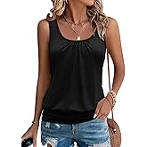 Micticsi Womens Banded Bottom Scoop Neck Tank Tops Pleated Loose Fit Sleeveless Tops Summer Outfits