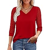 XIEERDUO 3/4 Length Sleeve Womens Tops V-Neck Lace Tunic Tops Business Casual Outfits Work Blouses Dressy 2026