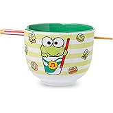 Silver Buffalo Sanrio Hello Kitty and Friends Keroppi Foodie Icons Ceramic Ramen Noodle Rice Bowl with Chopsticks, Microwave Safe, 20 Ounces