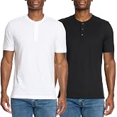 Weatherproof WP Men's Cotton Shirt Pack Henley Short Sleeve Casual Summer Tee - White/Black X-Large