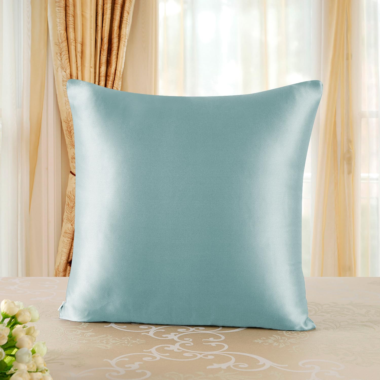 townssilk Double-Sided 100% Pure Mulberry Silk Pillowcase for Hair and Skin Health, 1 Piece, Size 40 x 40 cm, Pillow Case with Hidden Zipper, 600 Thread Count, Aqua Green — image 1