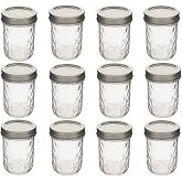 Hobby Lobby Ball Quilted Glass Mason Jars, 8 oz, Set of 12 | Clear with Silver Lids