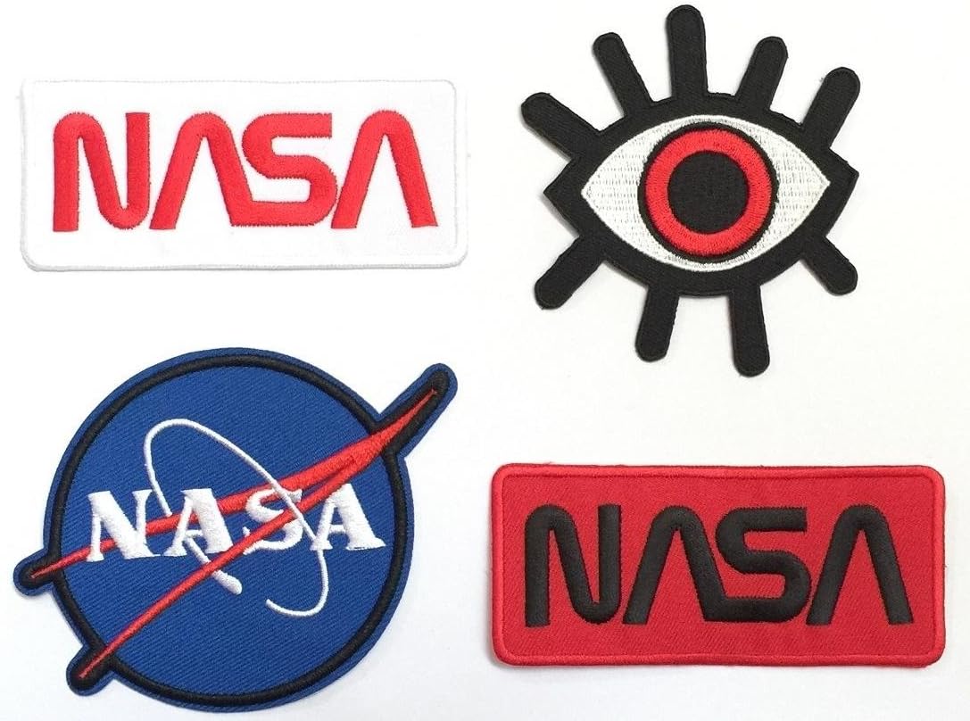 Super save pack set patch of Iron on Patches #5, NASA Patch Logo#1, NASA Patch Logo#2, NASA Patch Logo#3, Eye Eyeball Tattoo Patch Embroidered Iron On / Sew On Patches for Jeans, clothing by BossBee