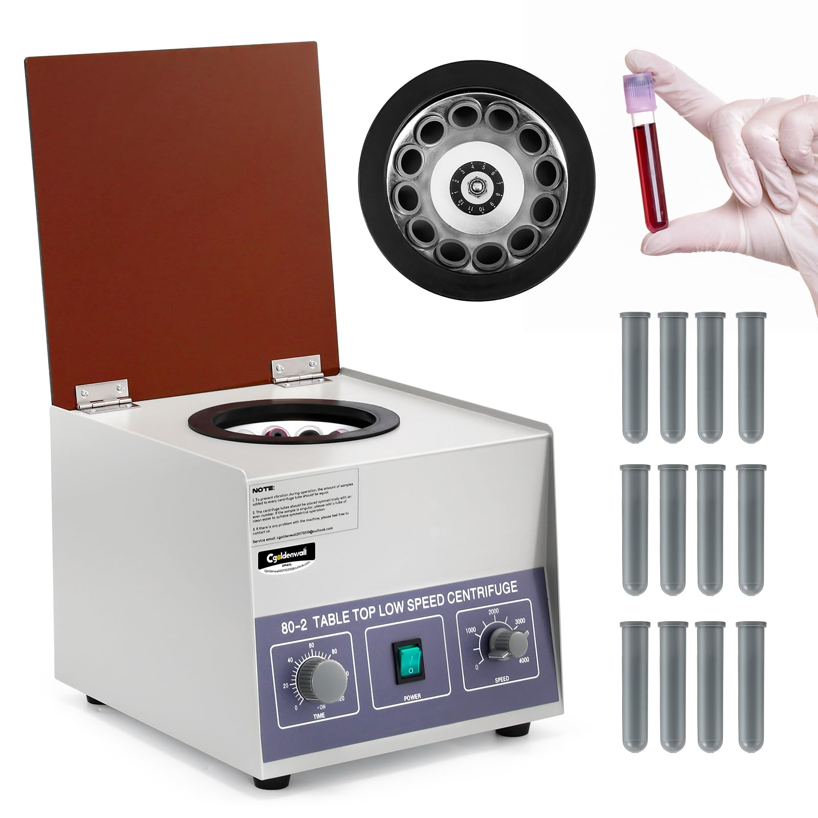CGOLDENWALL 80-2 Centrifuge 4000rpm Centrifugal Machine with 12x20ml Tubes- 2325xg Centrifugal Force- 0-120min Timer for Separation of Samples&Qualitative Analysis in Hospital/Biological/Chemical Labs