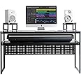 LYYL Music Studio Desk with Keyboard Tray, for Full 88 Keys and 61 Keys (Music Producer Desk) (88 Keys, Black)(Cable Tray & Speaker Stands Sold Separately)