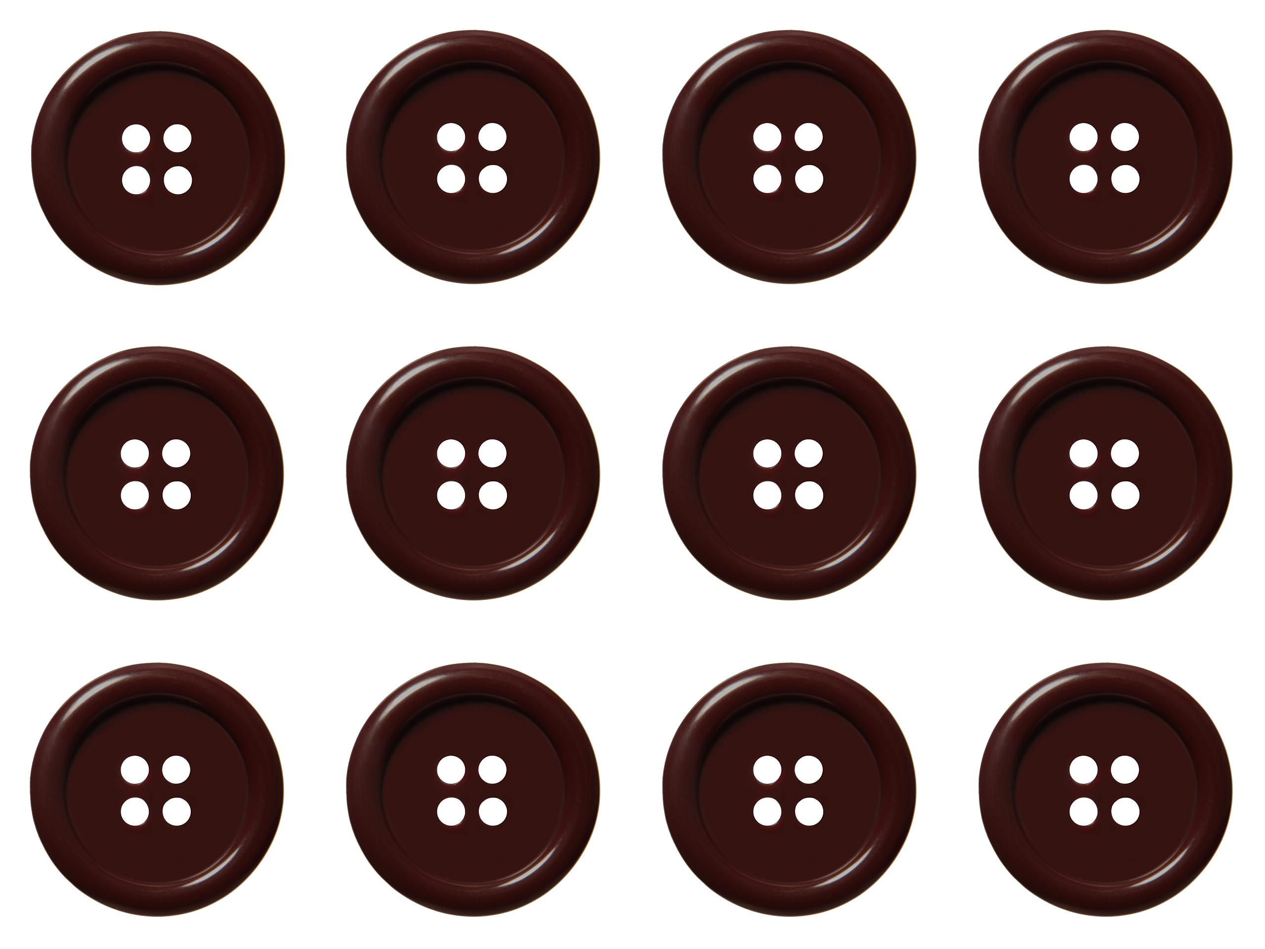 Pack of 12 Burgundy Sew on 20mm Round Buttons Flat 4 Holes 32L 32 Ligne