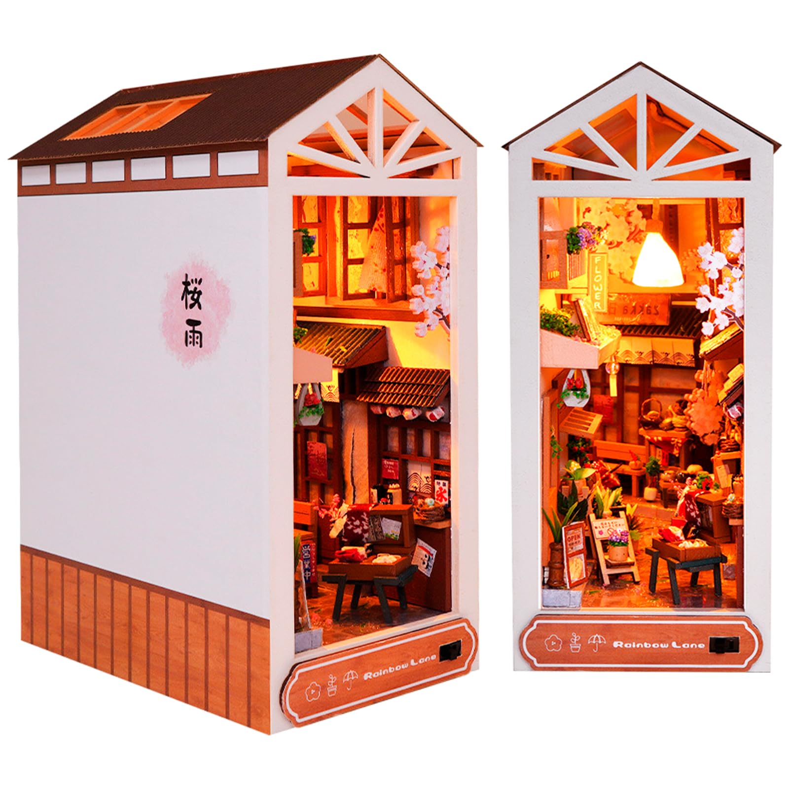 SUNDEER DIY Book Nook Kit, Wooden Book Nook Dollhouse Kit, Diy Miniature House Kit, 3D Miniature kit Decorative Bookcase, Bookshelf Decor (Rain Alley), 15.9*9.2*22.5 cm, TC16