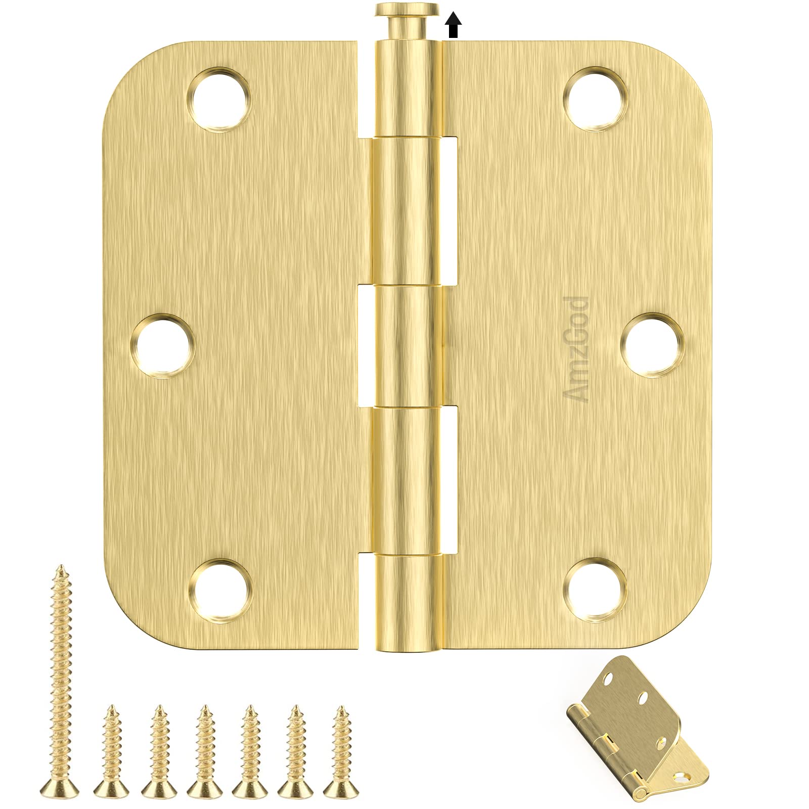 Photo 1 of AmzGod Door Hinges Satin Brass - 30 Pack Gold Door Hinges 3.5 Inch Rounded Interior Door Hinge with 5/8" Radius - 3 1/2 Inches Flat Iron Brass Hinges for Residential Standard Doors