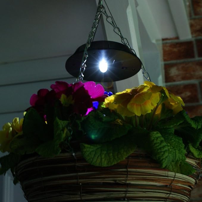White LED Hanging Basket Solar Powered Garden Light by Festive Lights