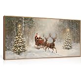 LHIUEM Christmas Santa Reindeer Framed Canvas Wall Art Set,Vintage Trees Snowy Wall Decor,Sleigh Deer Forest Winter Wall Printing for Living Room,Bedroom,Dining Room,Office -20