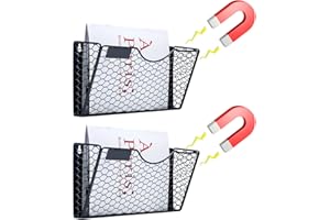 Glolaurge 1-Tier Magnetic File Holder for File Cabinets, Refrigerator, Whiteboard, Magnetic Paper Holder, Magnetic Mail Holder, Black Magnetic Folder Holder, 2 Pack