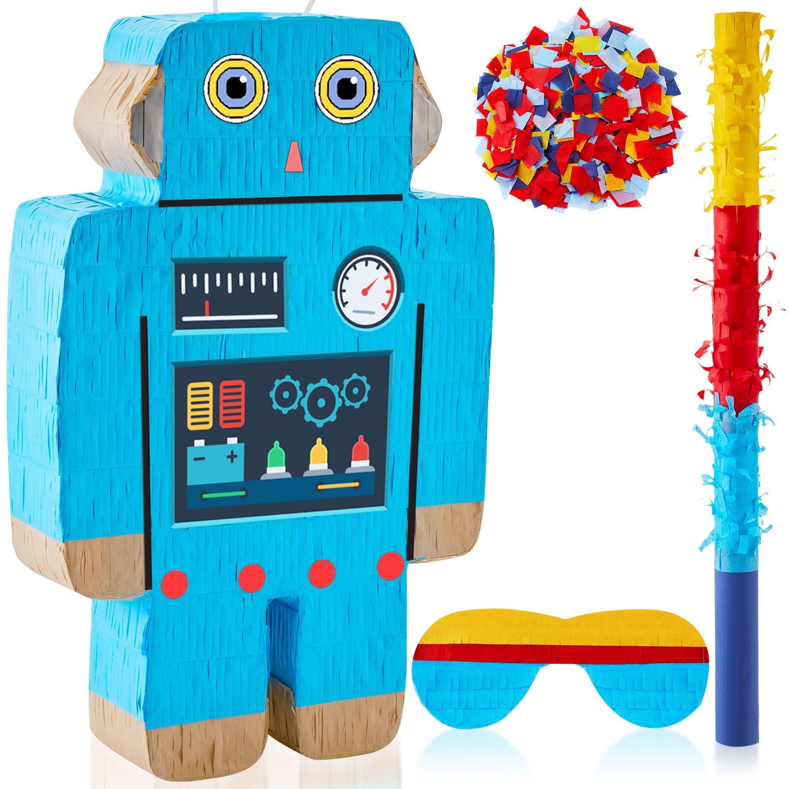 Photo 1 of Robot Piñatas for Birthday Party Robot Party Piñata with Stick, Blindfold, Confetti for Adults Birthday Baby Shower Party Supplies