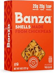 Banza Shells Pasta from Chickpeas - Gluten Free, High Protein, and Lower Carb Protein Shells Chickpea Pasta - 8oz