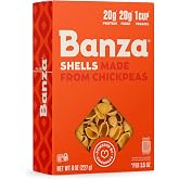 Banza Shells Pasta from Chickpeas - Gluten Free, High Protein, and Lower Carb Protein Shells Chickpea Pasta - 8oz