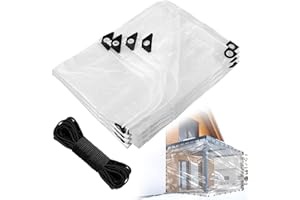 AULOCK 10x20ft Anti-Tear Clear Tarp Waterproof for Patio Winterizing - 5 mil Snowproof & Windproof Clear Plastic Tarps with Grommets for Garden Enclosure Chicken Coop