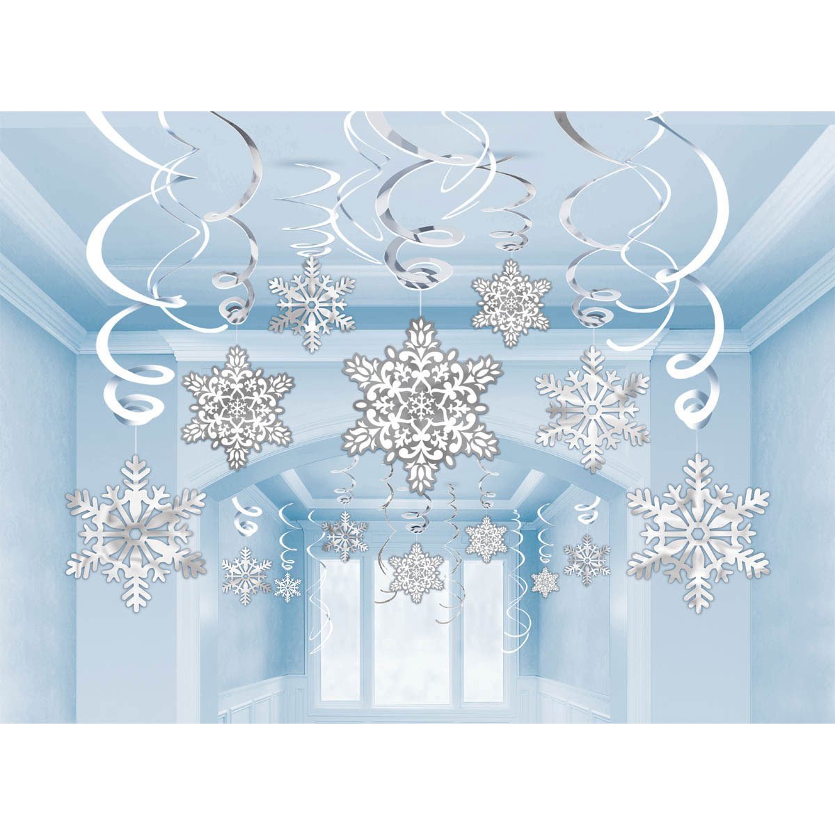Christmas Snowflake Swirl Hanging Cutout Decorations - Aluminium Foil,Pack of 30