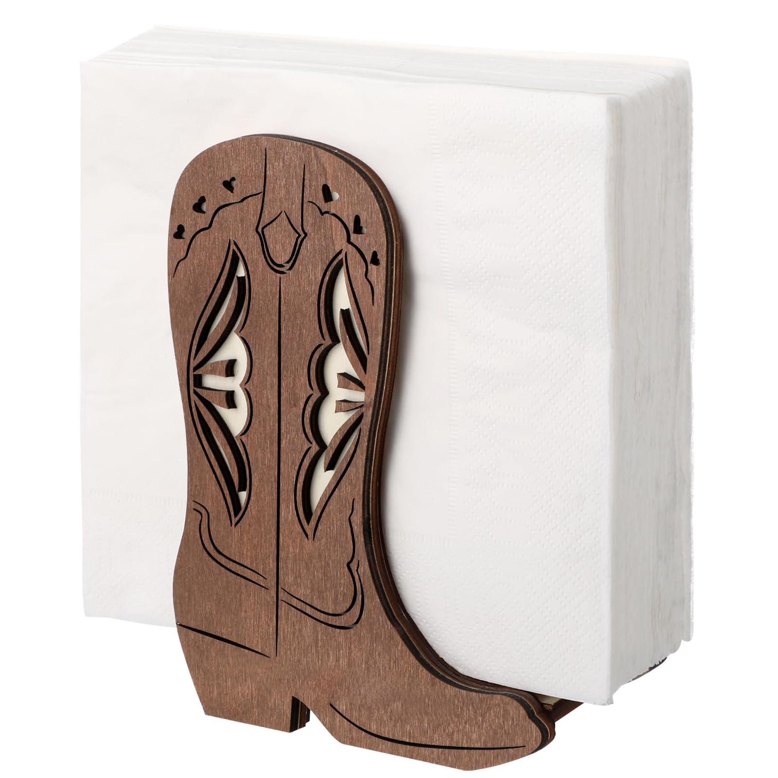Photo 1 of CroBlissful Wooden Western Cowboy Boot Napkin Holder for Table Kitchen Farmhouse Napkin Dispenser Rustic Paper Holder Standing Brown for Western Party Decoration(Stylish)