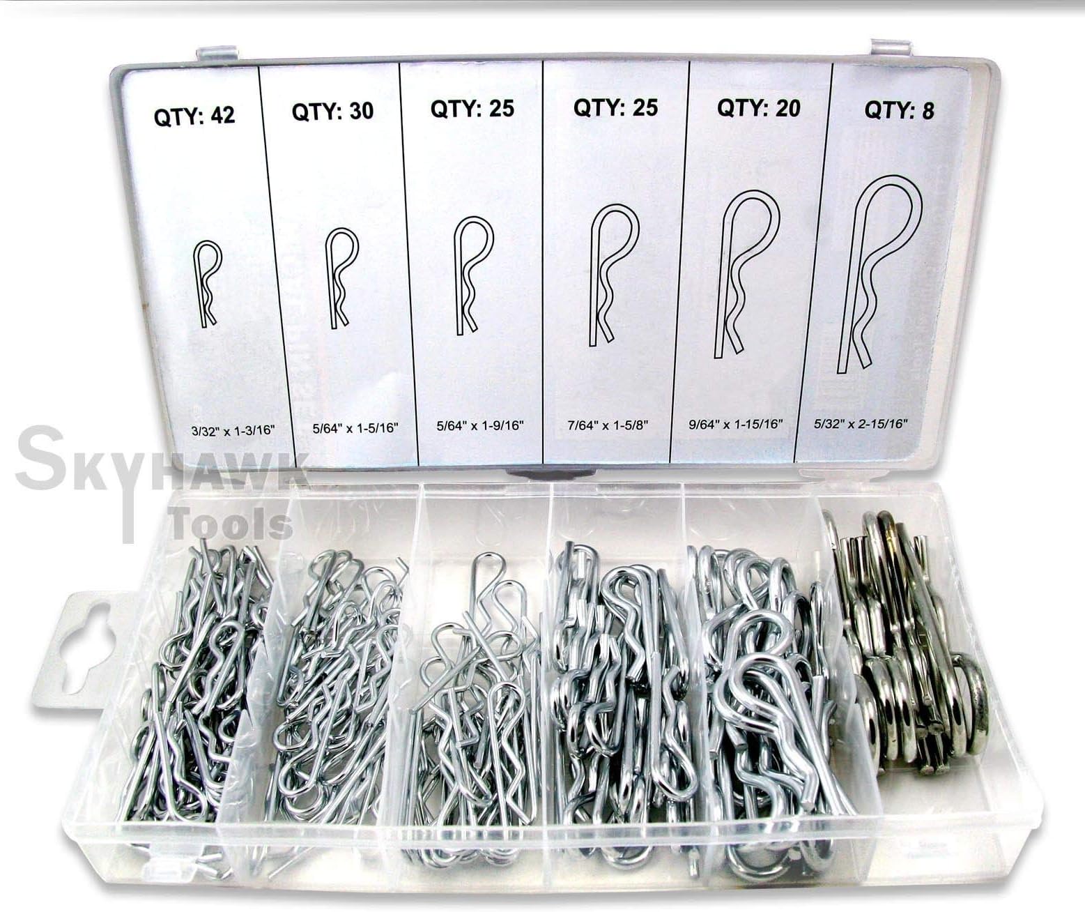 Loria 125PCS R-shaped Cotter Pin Set 8 Sizes Tractor Pin Clips Plastic Box Assortment Split Cotter Pins Kit