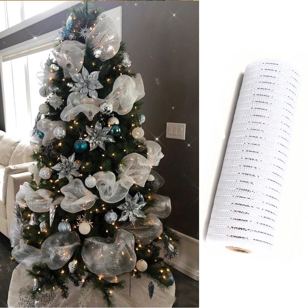 ZAYMDO Christmas Ribbon, 9.4m Metallic Deco Mesh Ribbons for Wreath Christmas Tree, Metallic Foil Mesh Fabric Xmas Ribbon for DIY Party Wrapping Craft