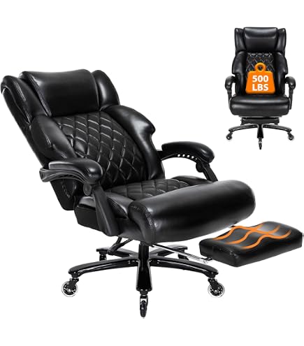 ZSQN Big And Tall Office Chair With Footrest - 500 Lbs Capacity, High Back Recliner, Brown