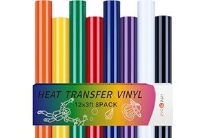 HTVRONT HTV Heat Transfer Vinyl Bundle - 8 Pack 12" x 3FT HTV Vinyl for T-Shirts, Iron on Vinyl with 8 Assorted Colors