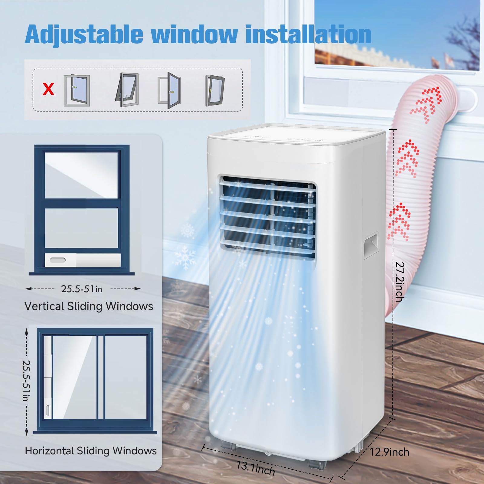 Coolblus Portable Air Conditioner,8500 BTU Portable ac units up to 360 Sq.Ft,Portable ac units for Homeowner,Renter,family White