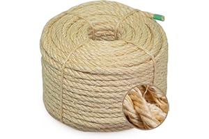 Sisalana Premium Brazilian Sisal Rope, Natural Fiber 100% Sisal, Ultra Durable, Chemical-Free, Ideal for DIY, Cats, Scratching Post Replacement, Home Decor, Garden, Crafting (1/4” 100 ft / 6mm 30m)