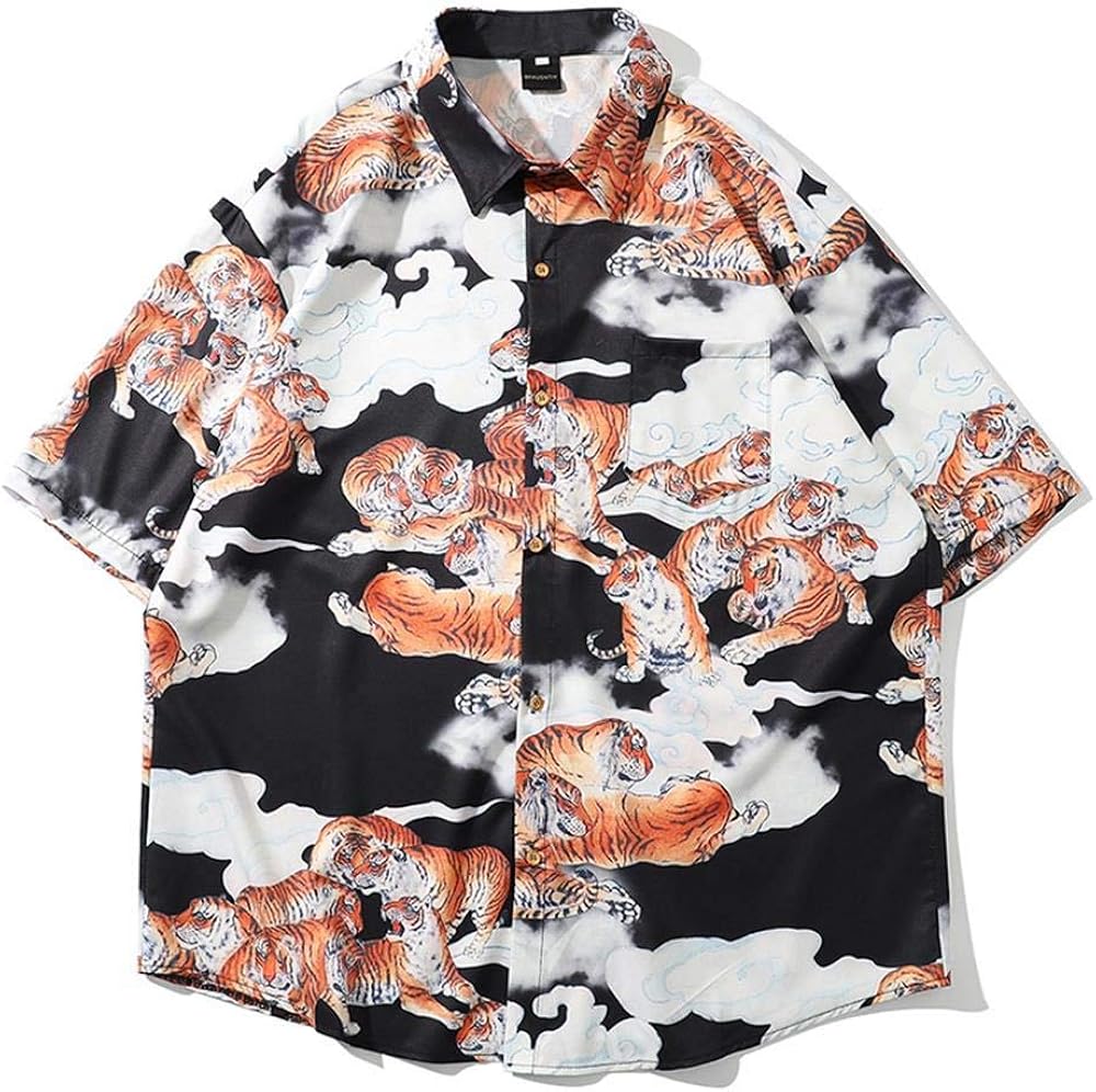 tiger print short sleeve shirt