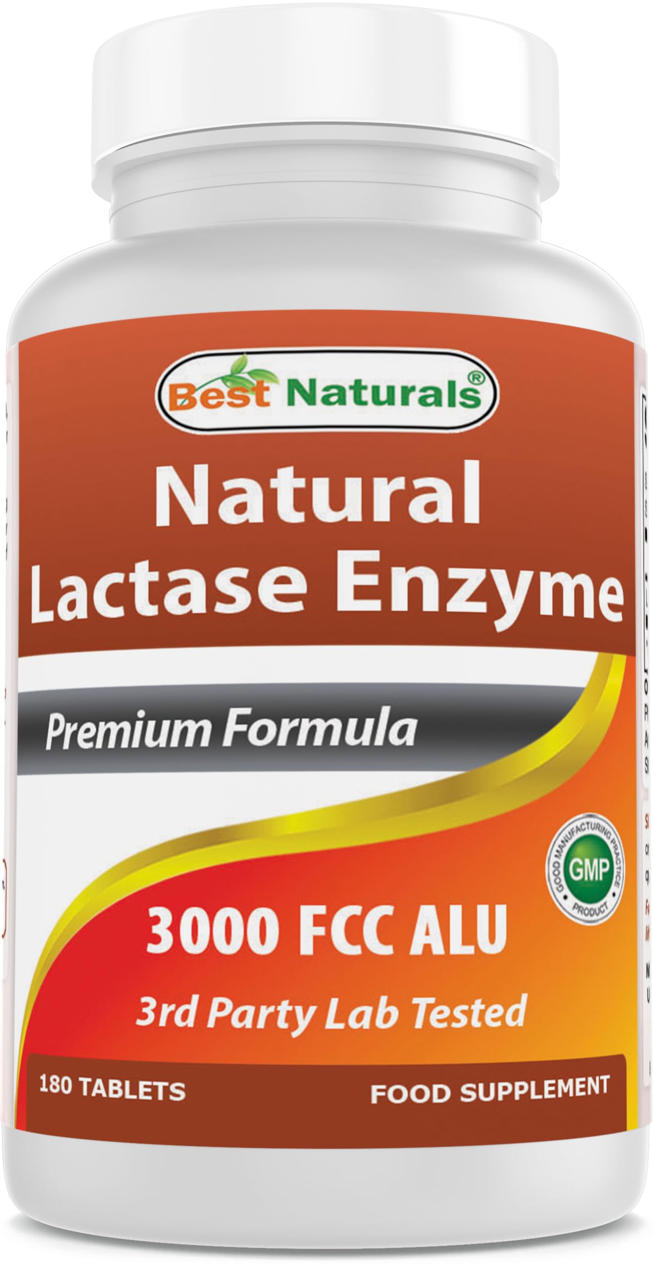 Best Naturals, Fast Acting Lactase Enzyme, 3000 FCC ALU, 180 Tablets (180 Count (Pack of 1))