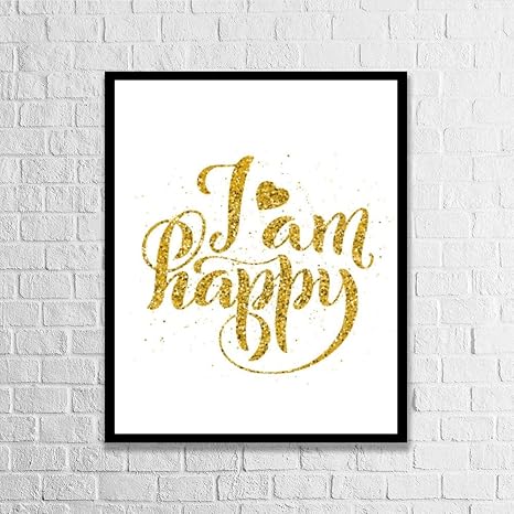 Amazon Com Promini I Am Happy Modern Calligraphy Quote With Funny Print Wood Framed Sign Wall Art Sign Plaque For Wall Decor 7 8 X11 8 Posters Prints amazon com